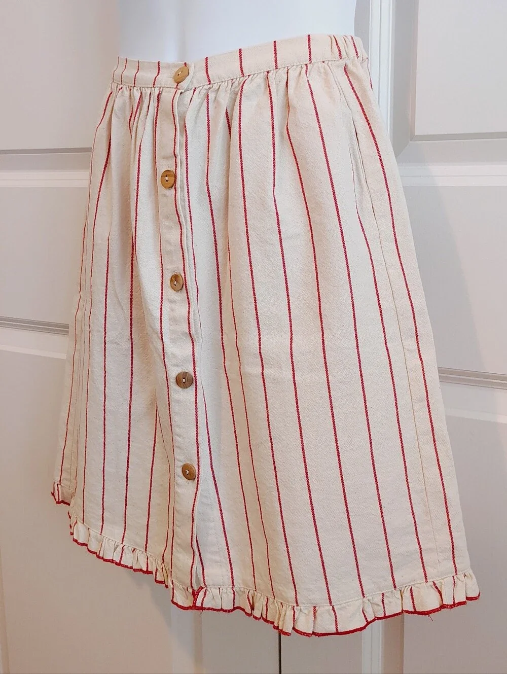 Fin & Vince Red/Cream Stripe Midi Skirt (UT Brand)